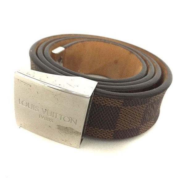 Louis Vuitton Damier Ceinture Brown Leather 80cm Mens Belt /4S2232 - Picture 1 of 7